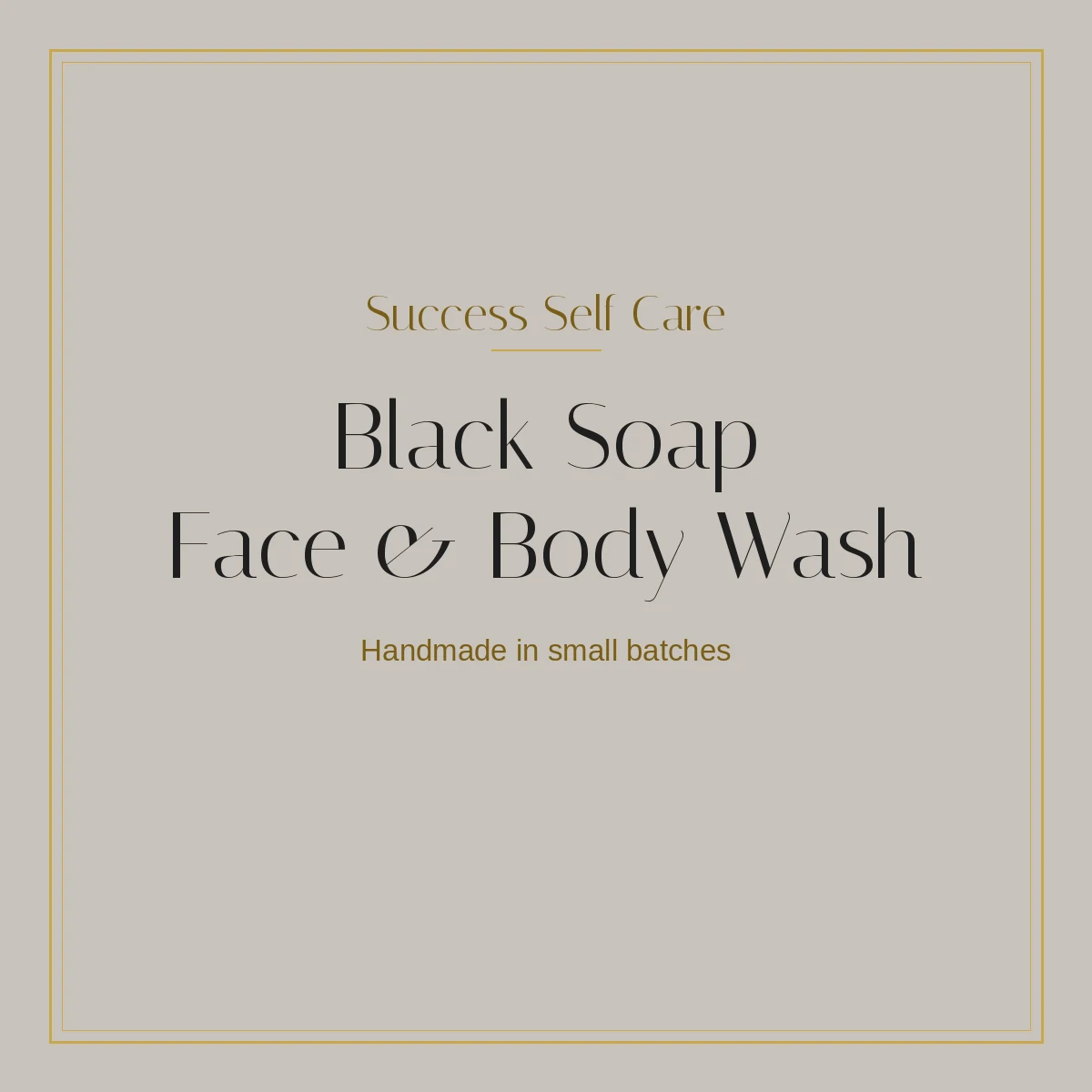 Success Self Care Natural Black Soap Face and Body Wash in an open jar with a white and gold lid